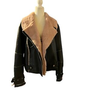 Azalea Wang Faux Fur Lined Cropped Moto Jacket Size 3X